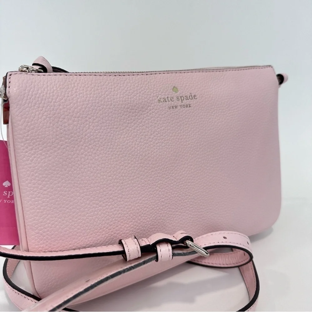 NEW Kate Spade Jackson Triple Gusset Leather Crossbody Bag Peach Puff Pink